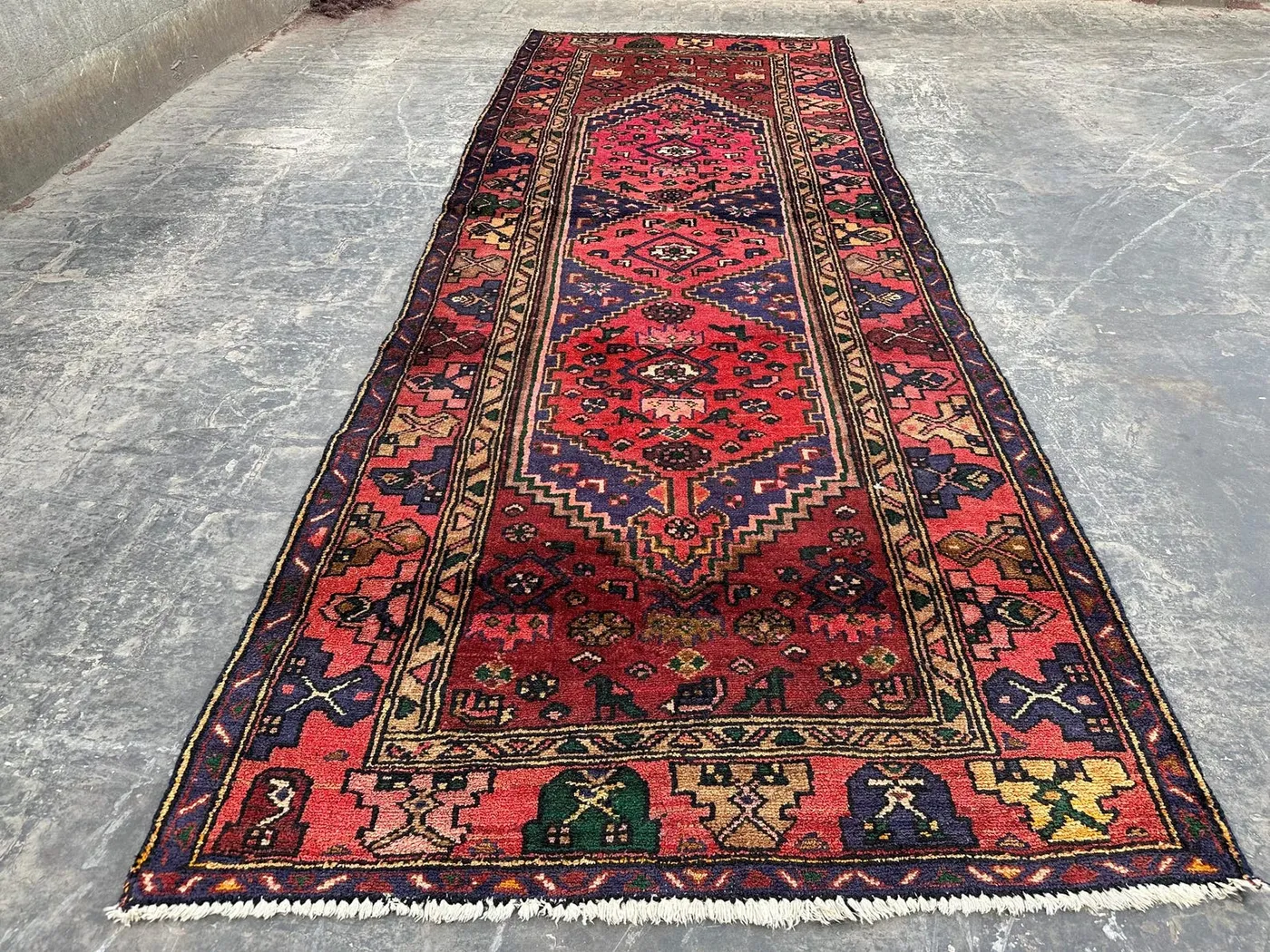 3'6x9'5 ft Antique Afghan Handmade Tribal Runner Rug Turkmen Wide Hallway Wool Rug Geometric Pattern Vintage Carpet, Home decor Enterway rug