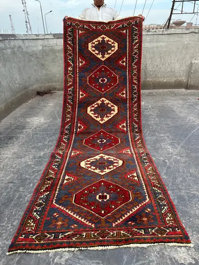 3'1 x 8'6 ft Antique Afghan Handmade Tribal Runner Rug Wide Hallway Rug Caucasian Style Geometric Pattern Turk