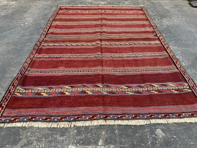 5x7 Antique Turkmen Kilim Rug Tribal Hand Woven Sumak Area Rug Turkish Style High Quality Tribal Faded Rug, Be