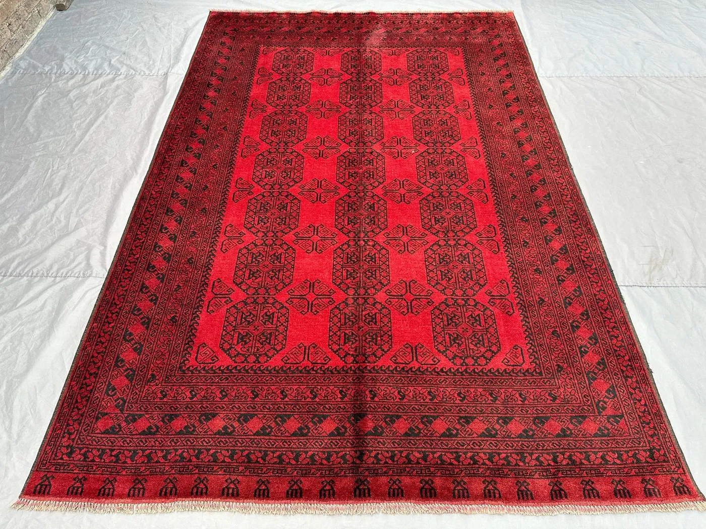 7 x 10 ft Vintage Afghan Hand Knotted Turkoman Esari Red Rug, Large Oriental rug, Soft Pile Geometric Tribal Area Rug | farmhouse decor rug