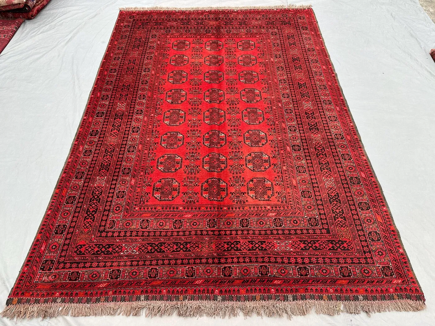 7 x 9 ft Afghan Hand Knotted Vintage Turkoman Bokhara Elephant Foot Rug Red Geometric Tribal Wool Large Soft Pile rug | farmhouse decor rug