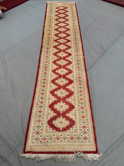 3 x 12 ft Afghan Hand Knotted Vintage Turkish Inspired Caucasian Runner Rug Red Geometric Tribal Wool Long Cor