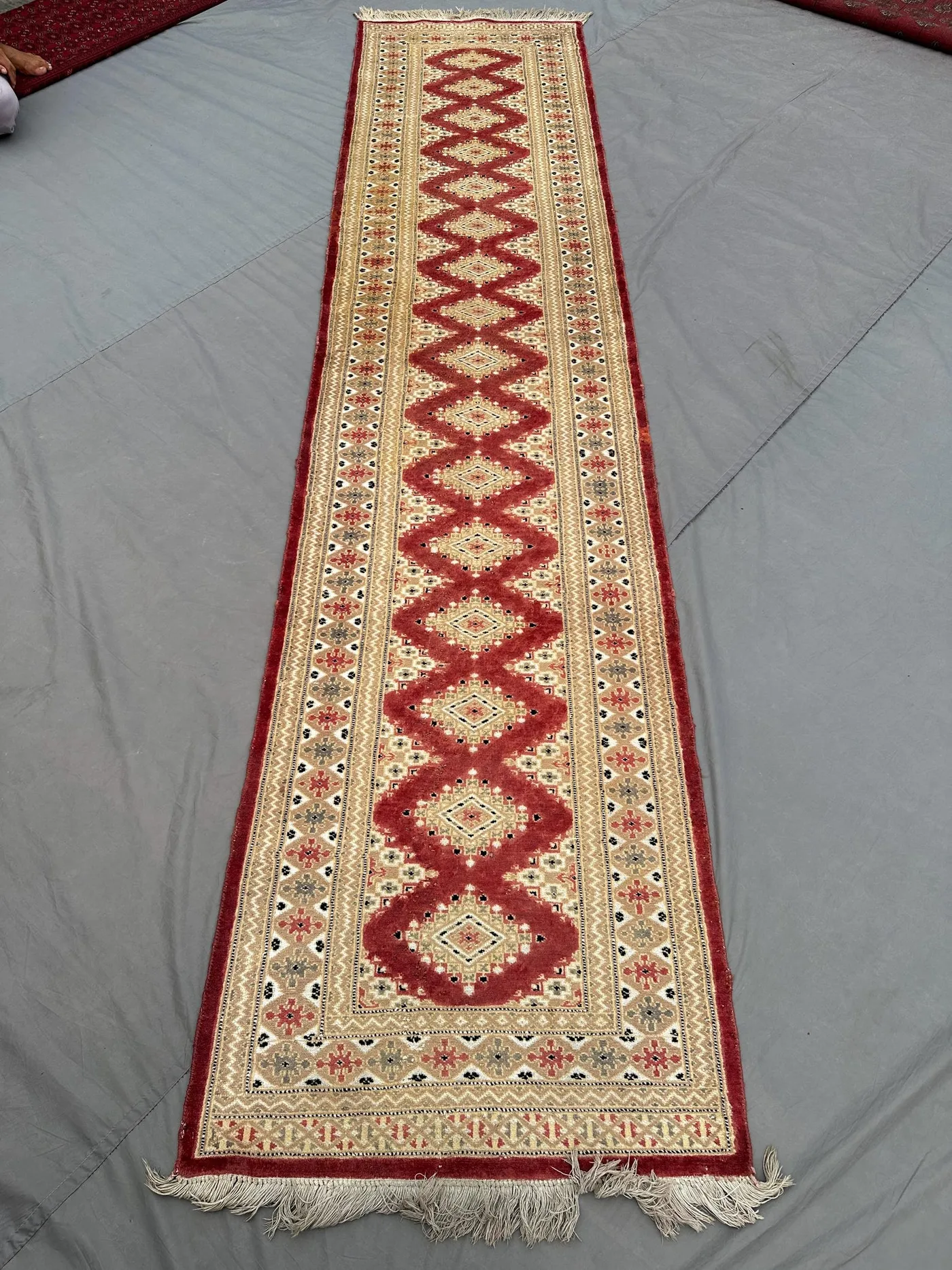 3 x 12 ft Afghan Hand Knotted Vintage Turkish Inspired Caucasian Runner Rug Red Geometric Tribal Wool Long Corridor rug | living room decor