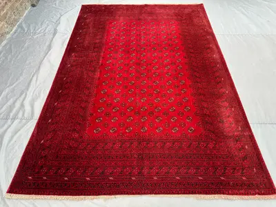 7 x 10 ft Vintage Afghan Hand Knotted Bashiri Mawri Gul Design Red Oriental Area Rug Soft Pile Traditional Boh