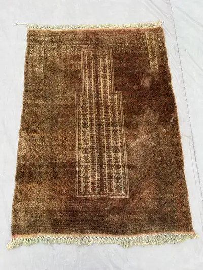 3 x 5 ft Afghan Hand Knotted Vintage Balochi Rug Terracotta Brown Faded Soft Pile Small Area rug Tribal Design