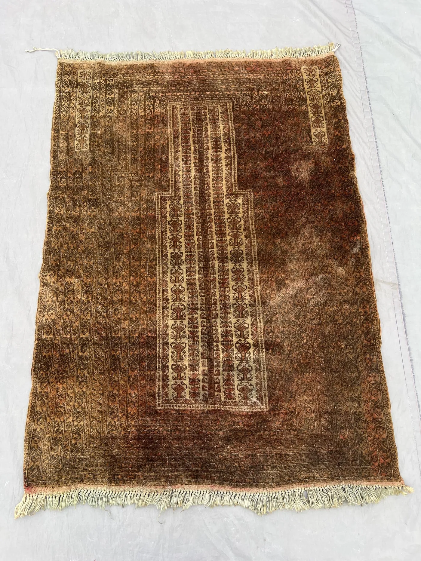 3 x 5 ft Afghan Hand Knotted Vintage Balochi Rug Terracotta Brown Faded Soft Pile Small Area rug Tribal Design Rare | bedroom & kitchen rug