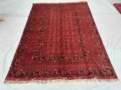 7x10 Antique Turkmen Handmade Rug | Tribal Afghan Geometric Wool Rug | Bashiri Design | Vintage Large Area Rug