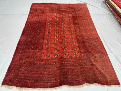6'5x9'2" Ft Antique Turkmen Bukhara Tribal Rug | Handmade Geometric Wool Rug | Afghan Vintage Carpet | Living 