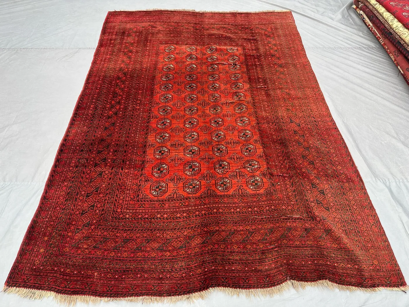 6'5x9'2" Ft Antique Turkmen Bukhara Tribal Rug | Handmade Geometric Wool Rug | Afghan Vintage Carpet | Living Room Bedroom Rug, Floor rug