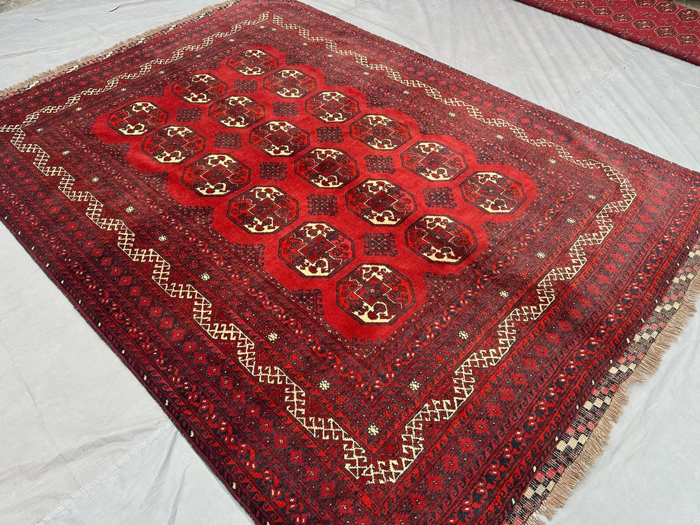 6'7x9'2 ft Antique Afghan Hand Knotted Ersari Rug | Tribal Wool Geometric Carpet | Vintage Bukhara Pattern | Living Room Rug | Bedroom Rug