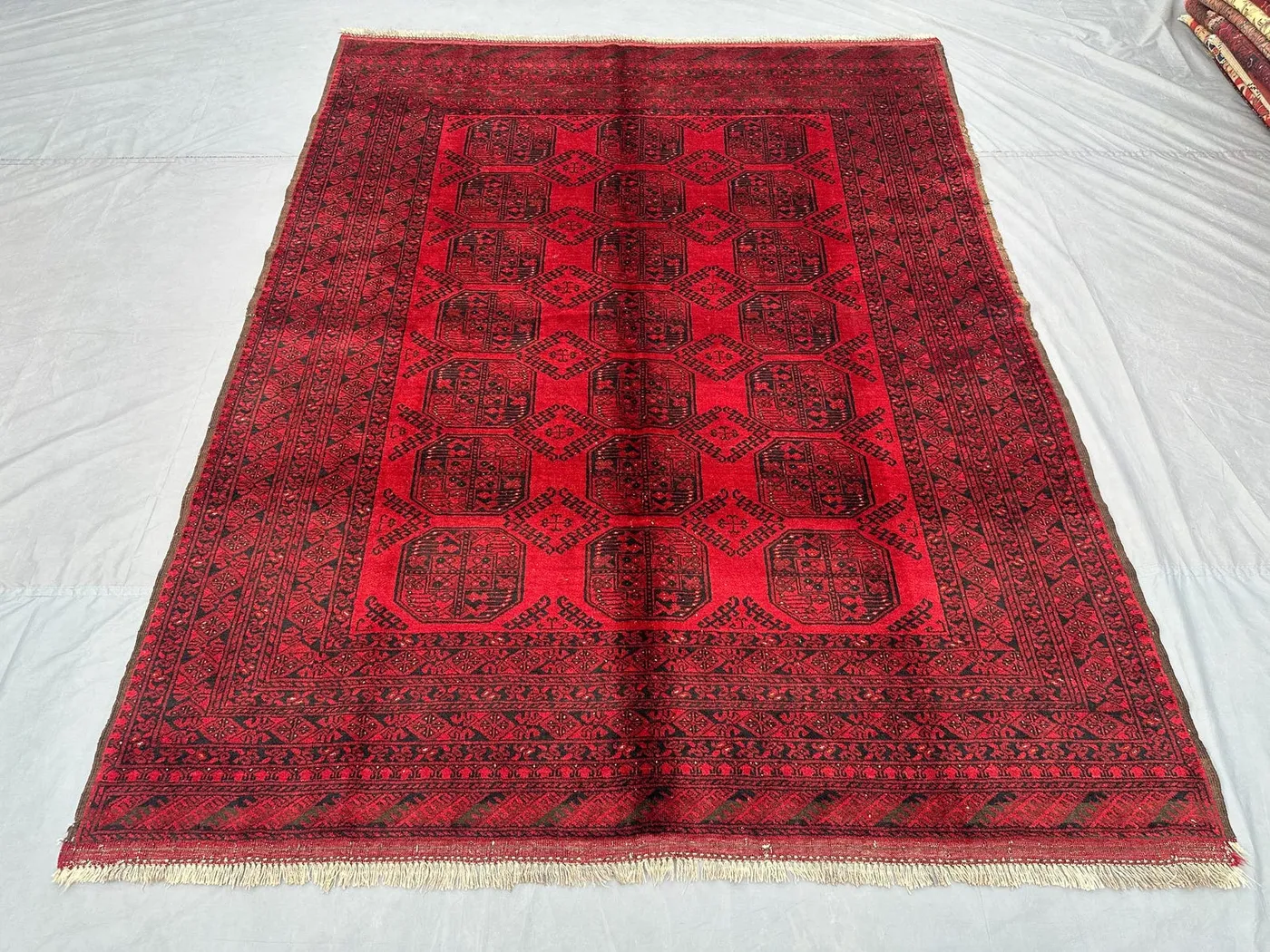 Antique Afghan Bukhara Rug 7x9 Hand-Knotted Wool Carpet | Traditional Geometric Vintage Rug Pilpa Design | Living Room or Outdoor Area Rug