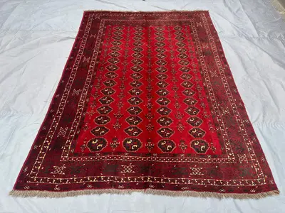 7x9 Antique Afghan Hand Knotted Ersari Rug | Tribal Wool Geometric Pattern | One of a Kind Vintage Carpet | Be