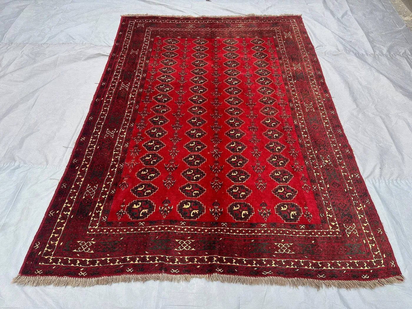 7x9 Antique Afghan Hand Knotted Ersari Rug | Tribal Wool Geometric Pattern | One of a Kind Vintage Carpet | Bedroom Rug | Living Room Rug