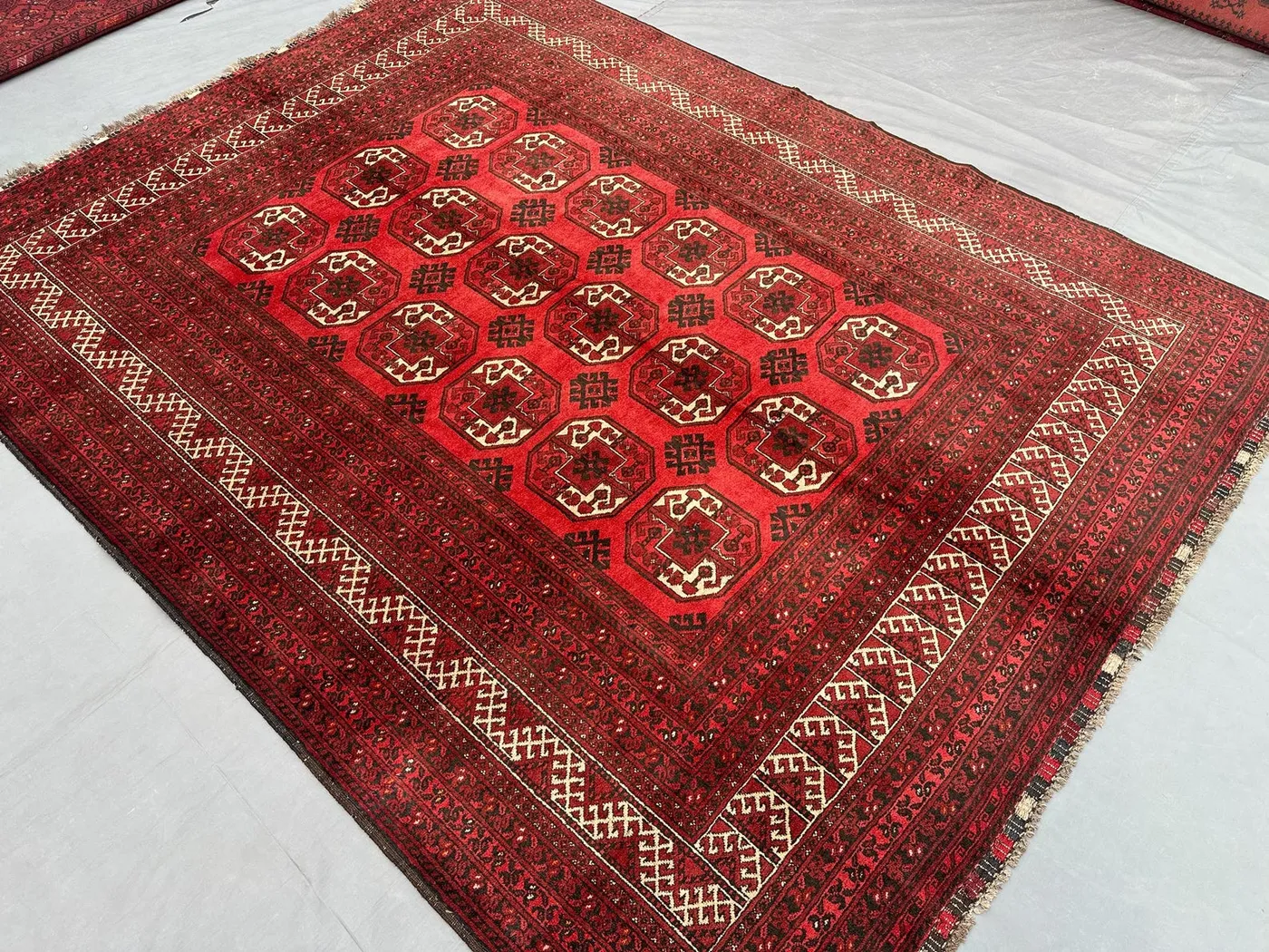 Antique Turkmen Ersari Tribal Rug 6'6" x 8'8" ft Afghan Kunduzi Wool Tekke Rug with Geometric Patterns, Living Room Rug, Bedroom Rug