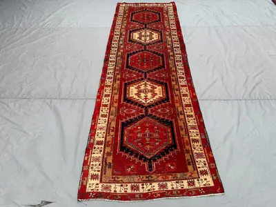 4 x 11 Afghan Hand Knotted Vintage Turkish Inspired Caucasian Runner Rug low pile distressed Tribal Geometric 