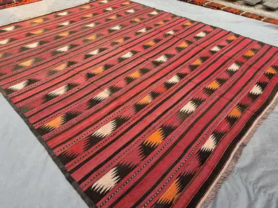 9x11'3 ft Antique Afghan Kilim Rug | Hand Woven Wool Flat Weave Rug | Faded Tribal Turkish Style Large Orienta