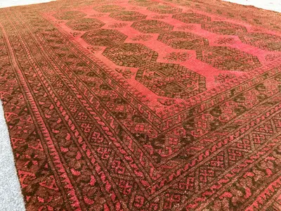 6.2x7.10 ft Afghan Turkoman Tribal Rug Elephant Foot Design Handmade Wool Carpet, Turkmen Bukhara Rug, Living 