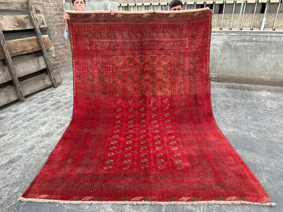 6.8x9.2 ft Afghan Ersari Rug Hand-Knotted Turkmen Tribal Bukhara Wool Rug | Mowri Design Vintage Area Carpet, 