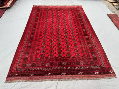 7x10 ft Turkmen Bukhara Rug, Handmade Vintage Wool Carpet, Large Oriental Geometric Rug, Tribal Nomadic Decor,