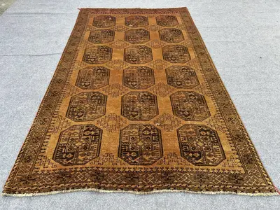 Afghan Hand-Knotted Turkmen Tribal Rug 5x8 - Elephant Foot Design Turkoman Wool Area Carpet, Moroccan Rug, Liv