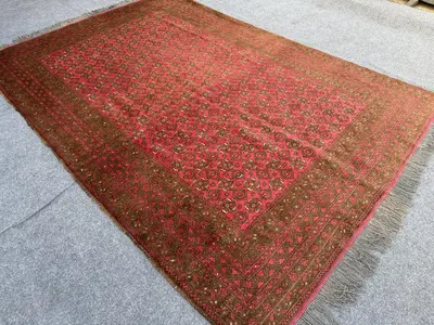 6.4x9.2 ft Afghan Antique Pink Rug, Turkmen Hand Knotted Wool rug, Vintage Bashiri Design, Oriental Turkish Ru