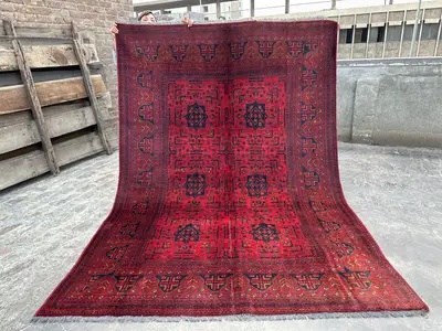 Antique Rug 6'7x9'3 ft Vintage Turkmen Bukhara Orange Rug, Afghan Handmade Wool Soft Pile Distressed Fine Rug,