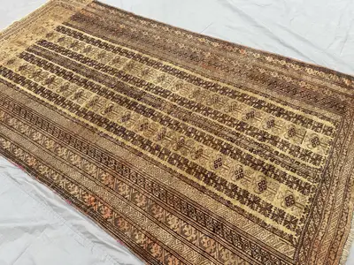 5'4x9'8 ft Antique 1920s Hand Knotted Baluchi Rug, Tribal Wool Terracotta Faded Rug, No Pile Distressed Area R