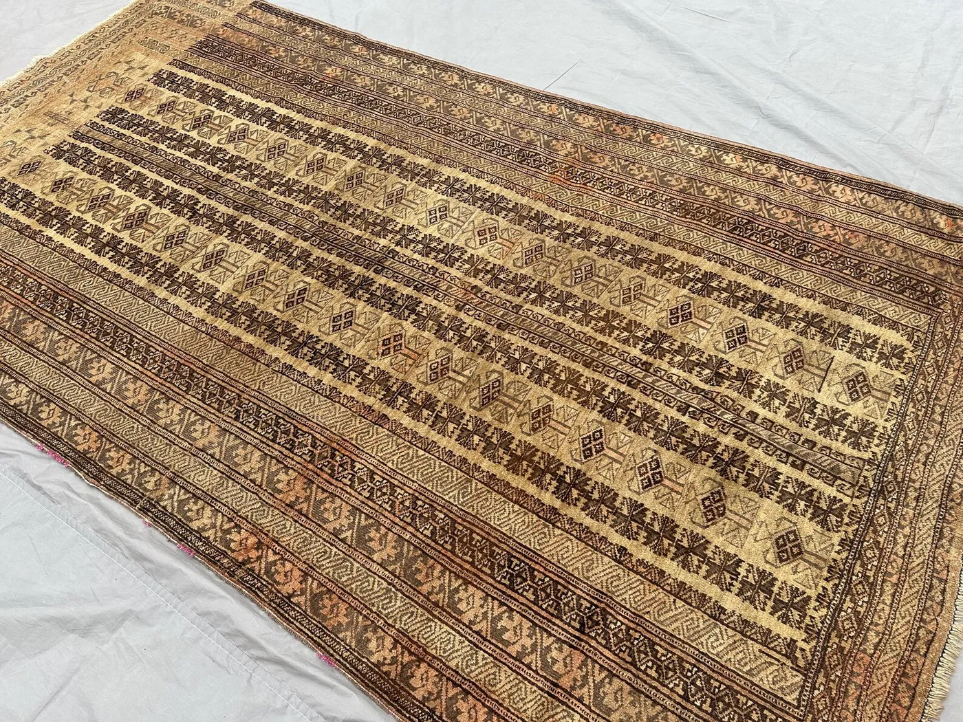 5'4x9'8 ft Antique 1920s Hand Knotted Baluchi Rug, Tribal Wool Terracotta Faded Rug, No Pile Distressed Area Rug, Bedroom Rug, Floor Rug