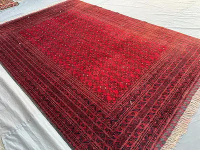 Tribal Afghan Rug, 6'9x9'11 ft, Turkmen Hand-knotted Soft Wool Area Rug, Vintage Turkoman Elephant Foot Bukhar