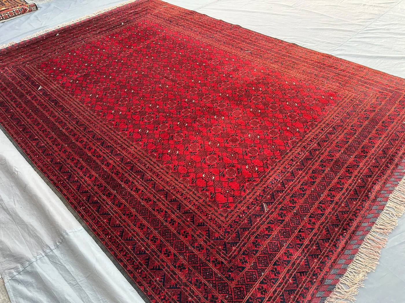 Tribal Afghan Rug, 6'9x9'11 ft, Turkmen Hand-knotted Soft Wool Area Rug, Vintage Turkoman Elephant Foot Bukhara Rug, 7x10 Living Room Carpet