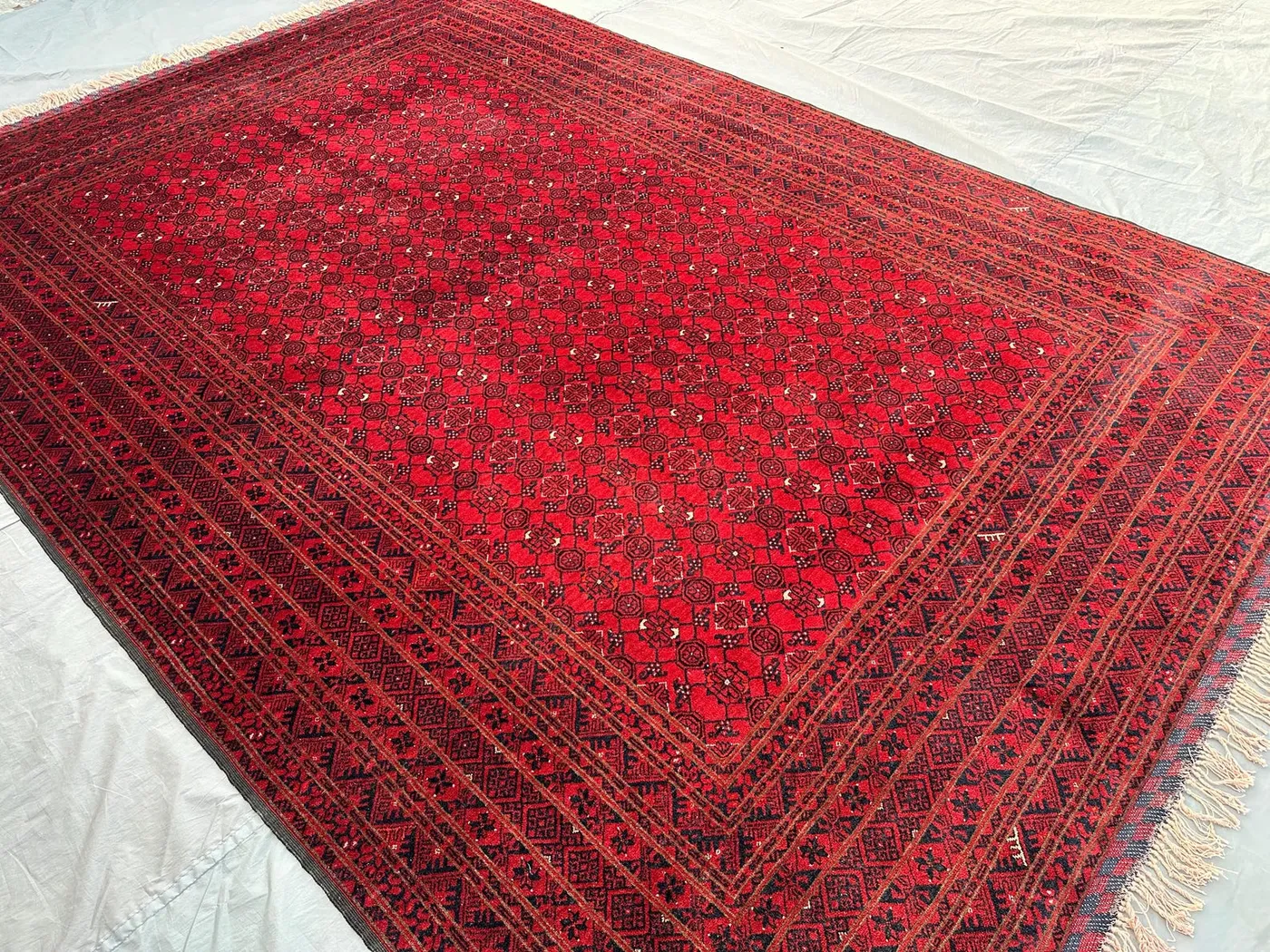 Tribal Afghan Rug, 6'9x9'11 ft, Turkmen Hand-knotted Soft Wool Area Rug, Vintage Turkoman Elephant Foot Bukhara Rug, 7x10 Living Room Carpet