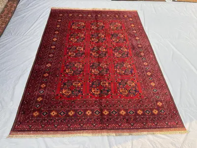 7 x 9 ft Afghan Hand Knotted Vintage Soft Pile One of a Kind Large Area Rug Turkoman Ersari Design | Living ro