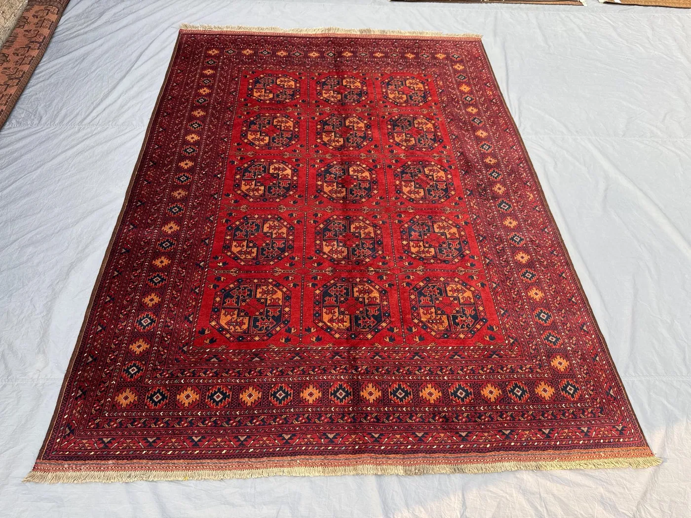 7 x 9 ft Afghan Hand Knotted Vintage Soft Pile One of a Kind Large Area Rug Turkoman Ersari Design | Living room & Bedroom decor