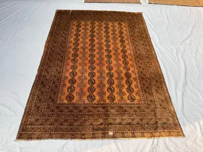 7 x 10 ft Afghan Hand Knotted Vintage Soft Pile Distressed Terracotta Color Faded One of a Kind Turkoman Bokha