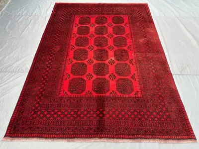 Tribal Afghan Rug, 6'9x9'2 ft, Turkmen Hand-knotted Soft Wool Area Rug, Vintage Turkoman Elephant Foot Bukhara