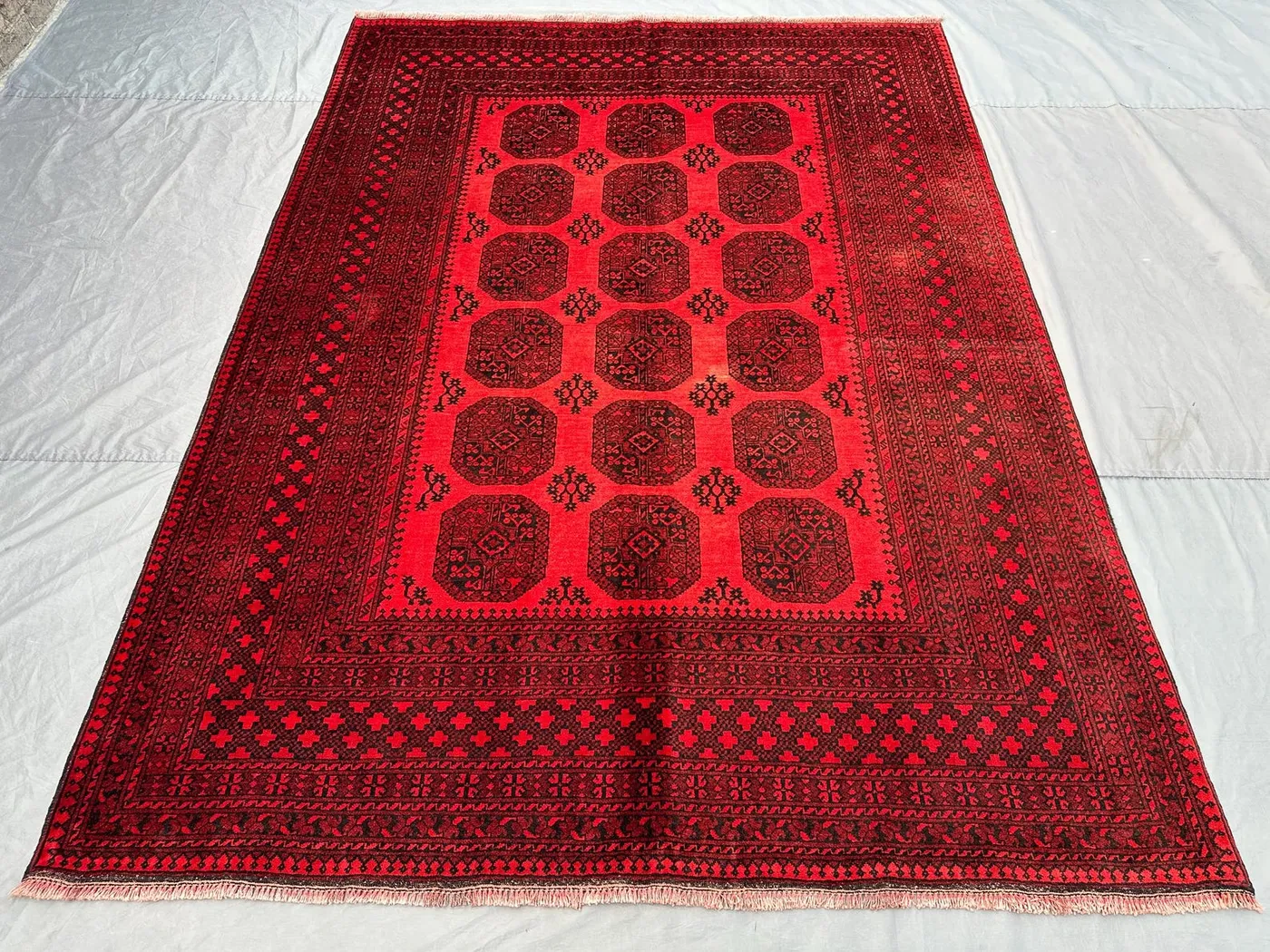 Tribal Afghan Rug, 6'9x9'2 ft, Turkmen Hand-knotted Soft Wool Area Rug, Vintage Turkoman Elephant Foot Bukhara Rug, 7x10 Living Room Carpet