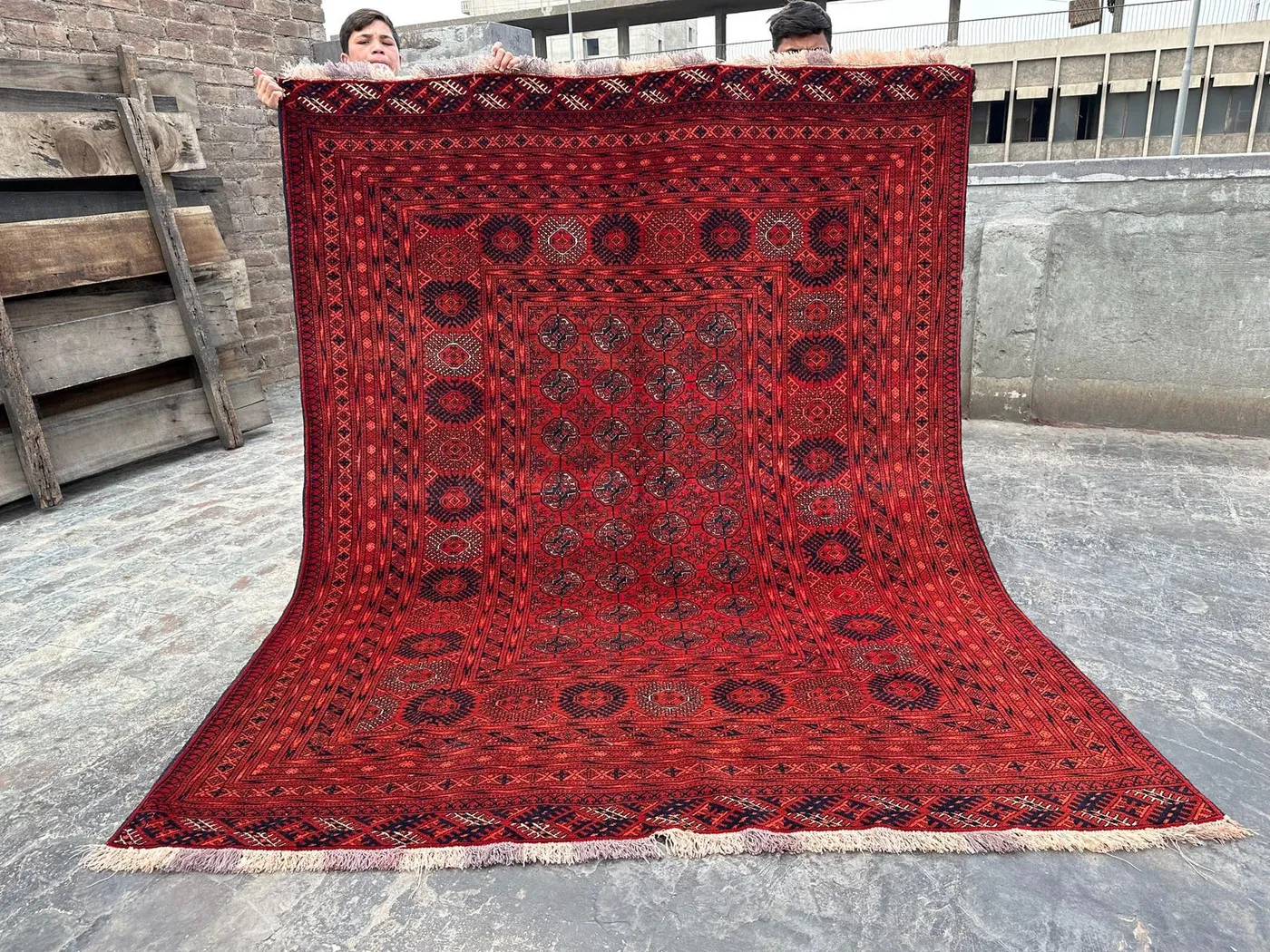 6.4x8.1 ft Antique Turkmen Bukhara Rug | Afghan Hand-Knotted Tribal Tekke Design | Geometric Wool Area Carpet, Loving room rug, Moroccan Rug