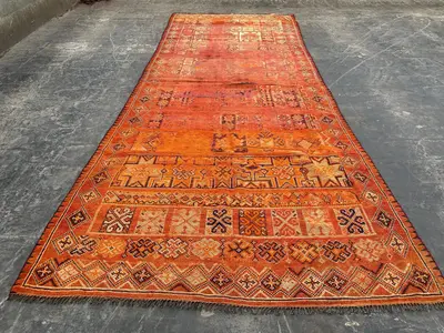 3'10x9'5 ft Semi Antique Caucasian Style Tribal Wide Runner Rug Afghan Handmade Hallway Wool Rug, Orange Runne