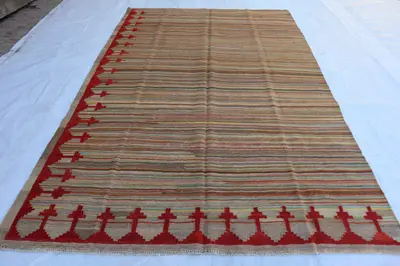 6x9 Afghan Antique Kilim Rug Handmade Geometric Wool Rug, Tribal Flat Weave Beige Rug Turkish Style Kilim Livi