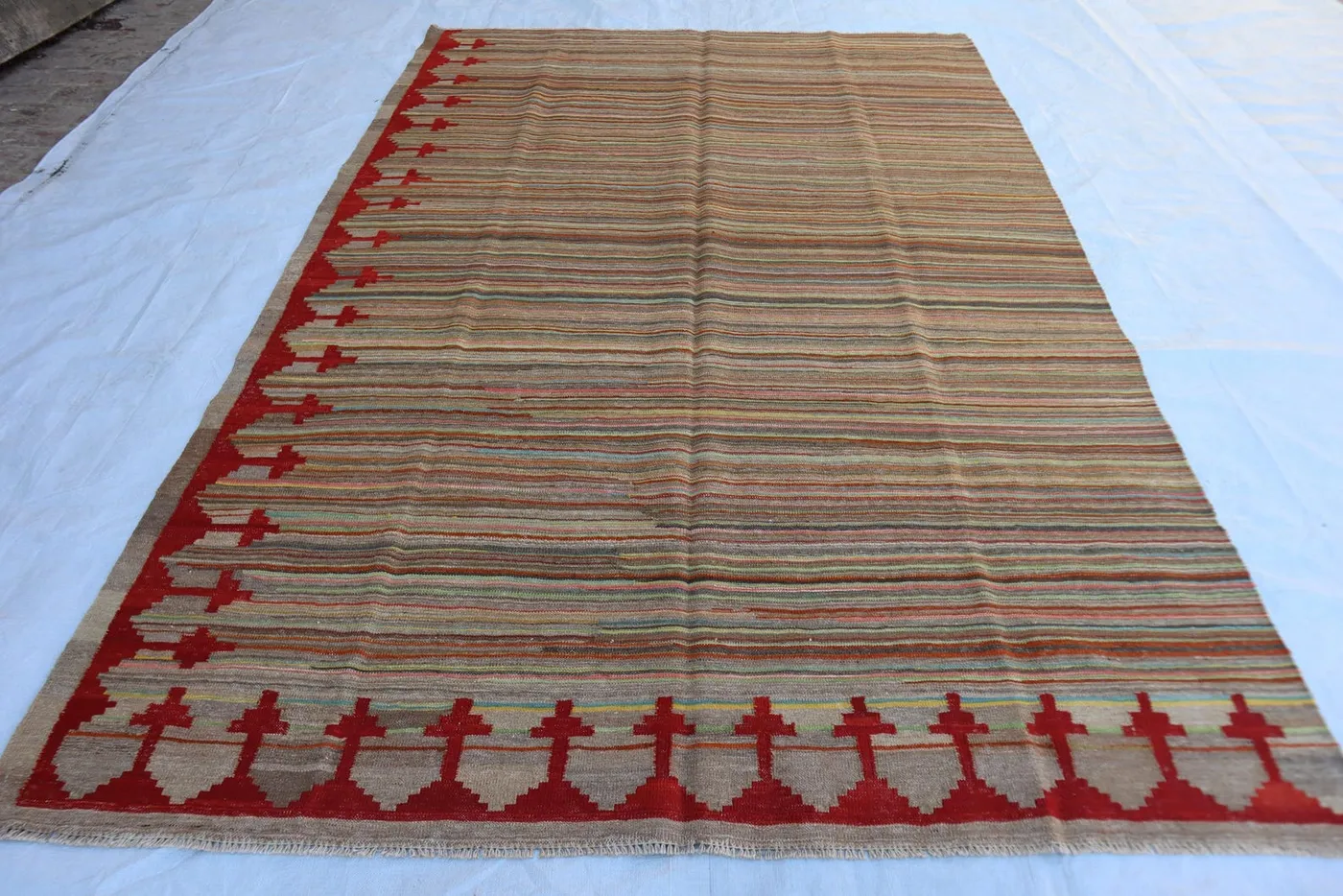 6x9 Afghan Antique Kilim Rug Handmade Geometric Wool Rug, Tribal Flat Weave Beige Rug Turkish Style Kilim Living Room Rug, Floor Carpet