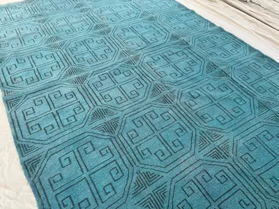 Handmade Afghan Sumak Kilim Rug, 6.9x10.2 ft, Jute Wool, Geometric Design, Handwoven, Modern Area Rug, Boho Ho