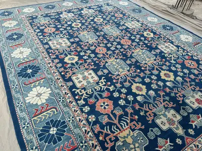 Handmade Afghan Oushak Rug, Oversized Soft Wool Rug, Floral Design, Vintage-Inspired, Boho Home Decor, Palace 