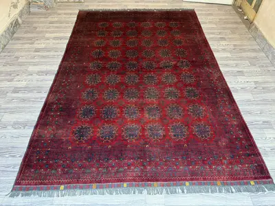 7x10 Vintage Turkmen Ersari Rug, Large Red Oriental Rug Handmade Wool Tribal Area Rug, Geometric Medallion Liv