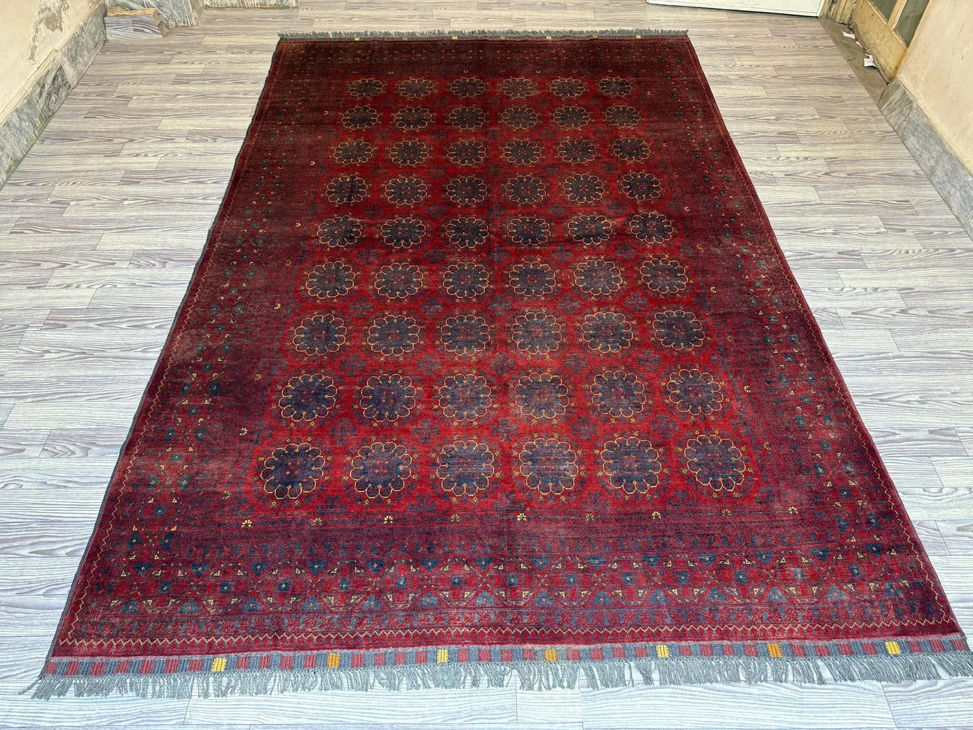 7x10 Vintage Turkmen Ersari Rug, Large Red Oriental Rug Handmade Wool Tribal Area Rug, Geometric Medallion Living Room Carpet, Bedroom Rug