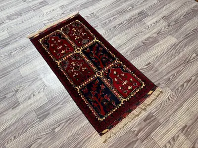 Handwoven Afghan Rug, Floral Design, Vintage Red and Blue, 53x99 cm, Traditional Wool, Boho Accent, Cozy Livin