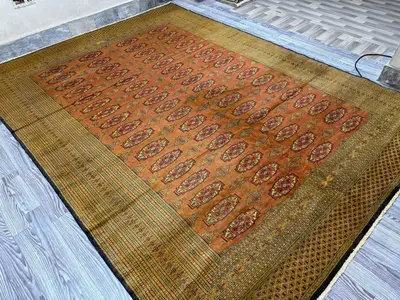 Vintage Turkmen Bukhara Rug – 8x10'9" Ft, Rare Geometric Mowri Design, Faded Colors, Handwoven Tribal Carpet, 