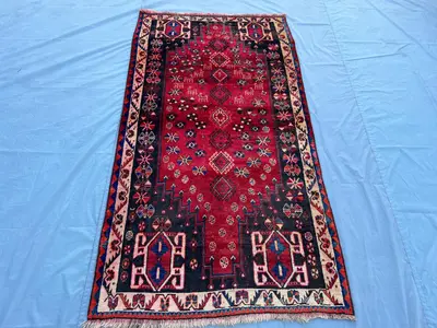 Handmade Afghan Turkmen Tribal Rug | Caucasian Style Geometric Pattern | Wool Area Rug for Kitchen | 3'8 x 7'0