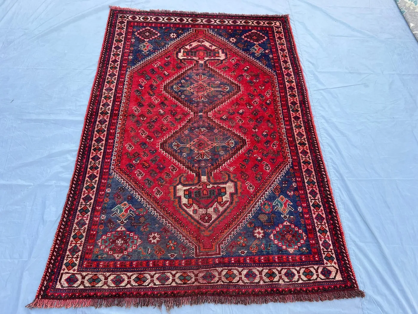 Antique 1940s Hand-Knotted Turkish Rug | 5'3x7'7 Tribal Wool Geometric Carpet, Distressed No-Pile Area Rug | Vintage Boho Decor, Bedroom rug