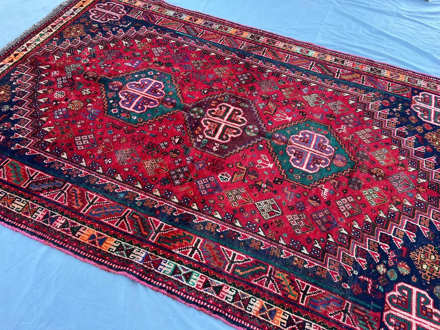 Handmade Afghan Turkmen Rug | 5'7 x 8'6 Vintage Wool Carpet | Red Geometric Tribal Area Rug | 1960s Hand-Knotted Rug, moroccan Rug, Boho Rug