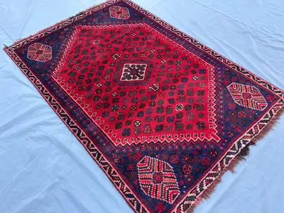 Vintage Afghan Turkmen Rug | 3'5 x 5'4 ft | Hand-Knotted Wool Carpet | Tribal Geometric Design | Boho Accent R